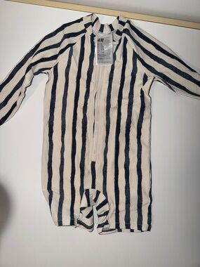 H&M Baby Stripe Zip Bathing Suit - Navy & Cream